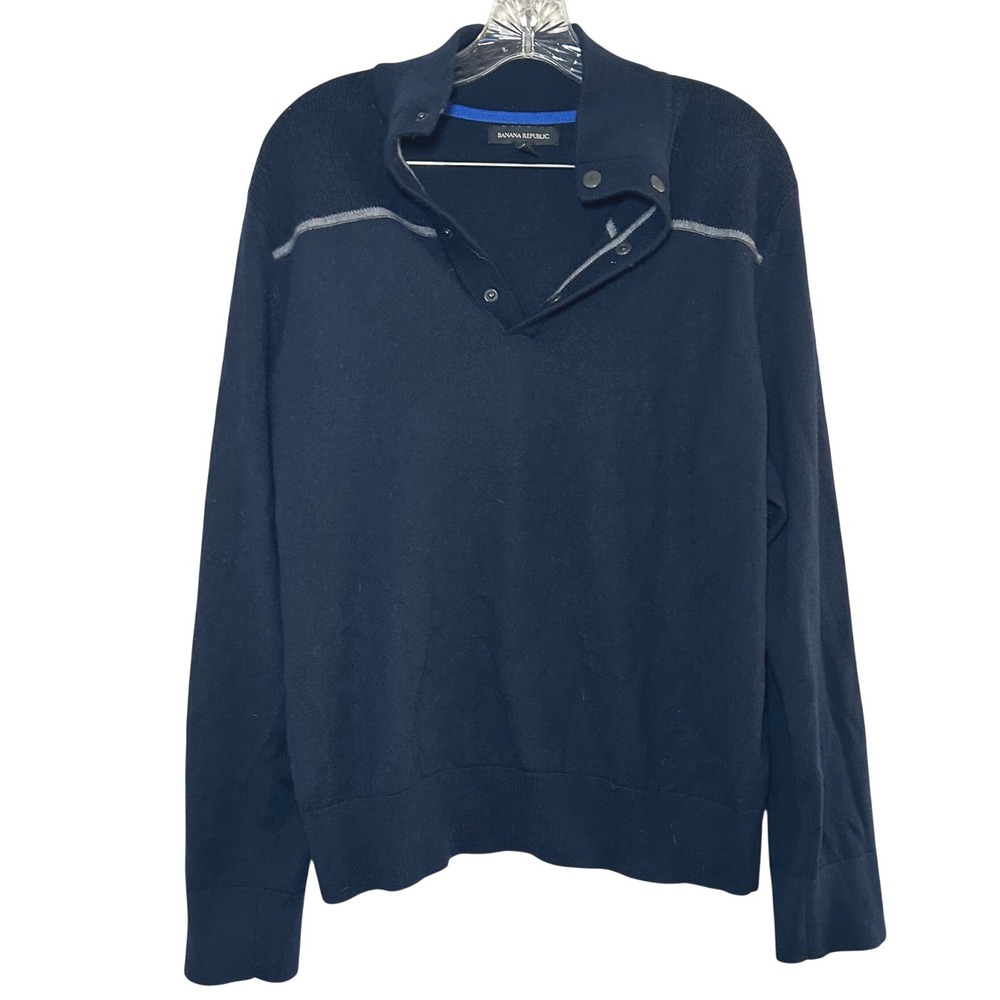 Banana Republic Mens Navy Merino Wool Mock Neck Sweater Size L Classic preppy